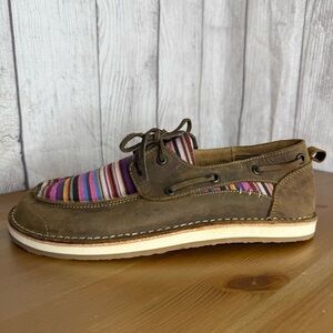 NEW SHYANNE Brown Leather Striped Navajo Blanket Slip On Moc Women’s Size 10